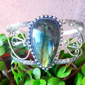 New Labradorite 925 Silver Cuff Bracelet.